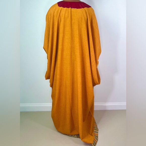 Handmade Burnt Yellow Dashiki Detail Maxi Kaftan Oversized Dress - Picture 11 of 12